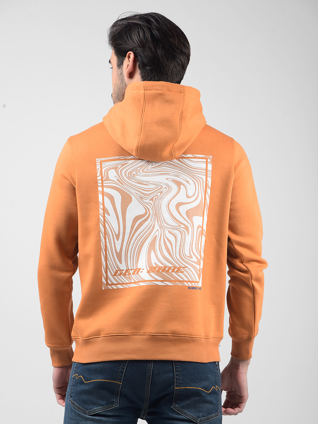 Numero Uno Men Orange Graphic Print Hooded Sweatshirt